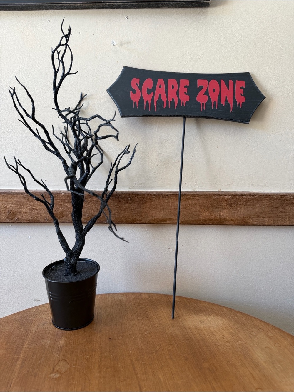 Spirit Halloween black 'Scare Zone' Yard Sign with Red Lettering